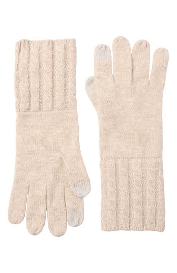 Amicale Cable Knit Cuff Cashmere Gloves In Pink