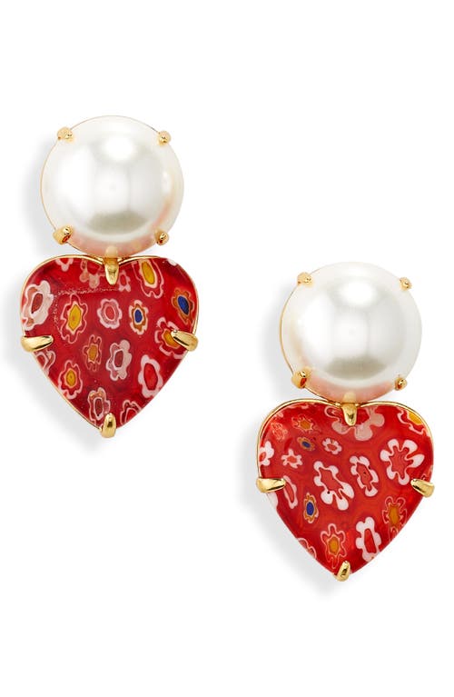 Lele Sadoughi Fiore Heart Drop Earrings in Cherry Red