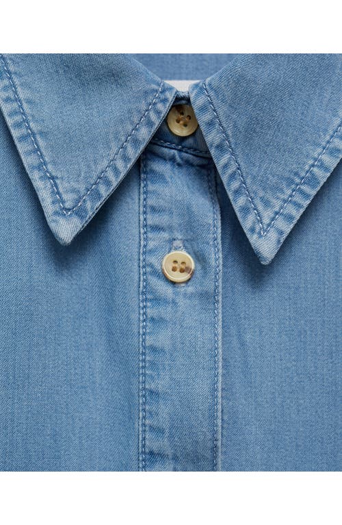 Mango Cap Sleeve Lyocell Button-up Shirt In Light Blue