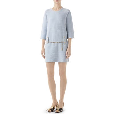 Gucci Belted Cotton Blend Sweater Dress, Ivory