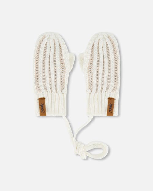 Deux Par Deux Baby Unisex Knit Mittens With Cord Off White at Nordstrom