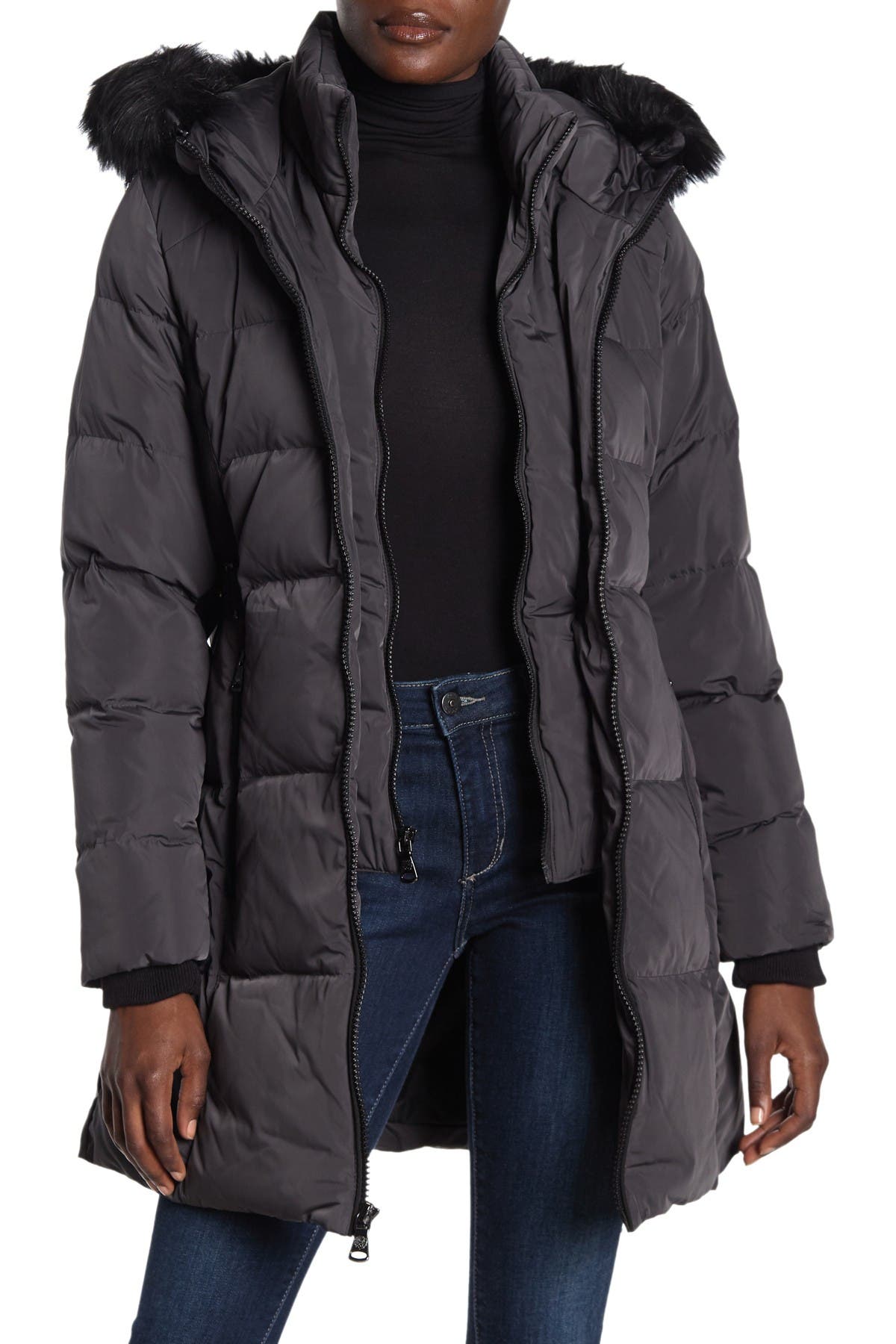 tahari stefani faux fur trim down puffer jacket