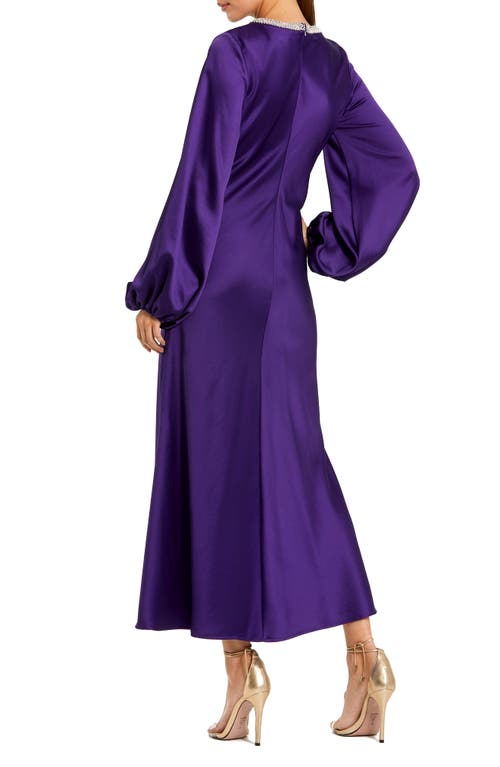 IEENA FOR MAC DUGGAL IEENA FOR MAC DUGGAL EMBELLISHED NECK LONG SLEEVE SATIN COCKTAIL DRESS 