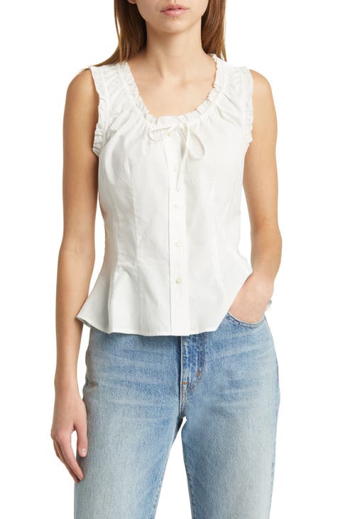 The Abbey Sleeveless Cotton Button-Up Shirt