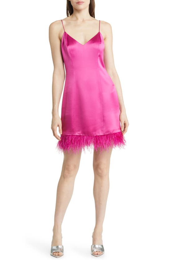 Cami Nyc Roxanne Feather-trimmed Satin Mini Dress In Magnolia