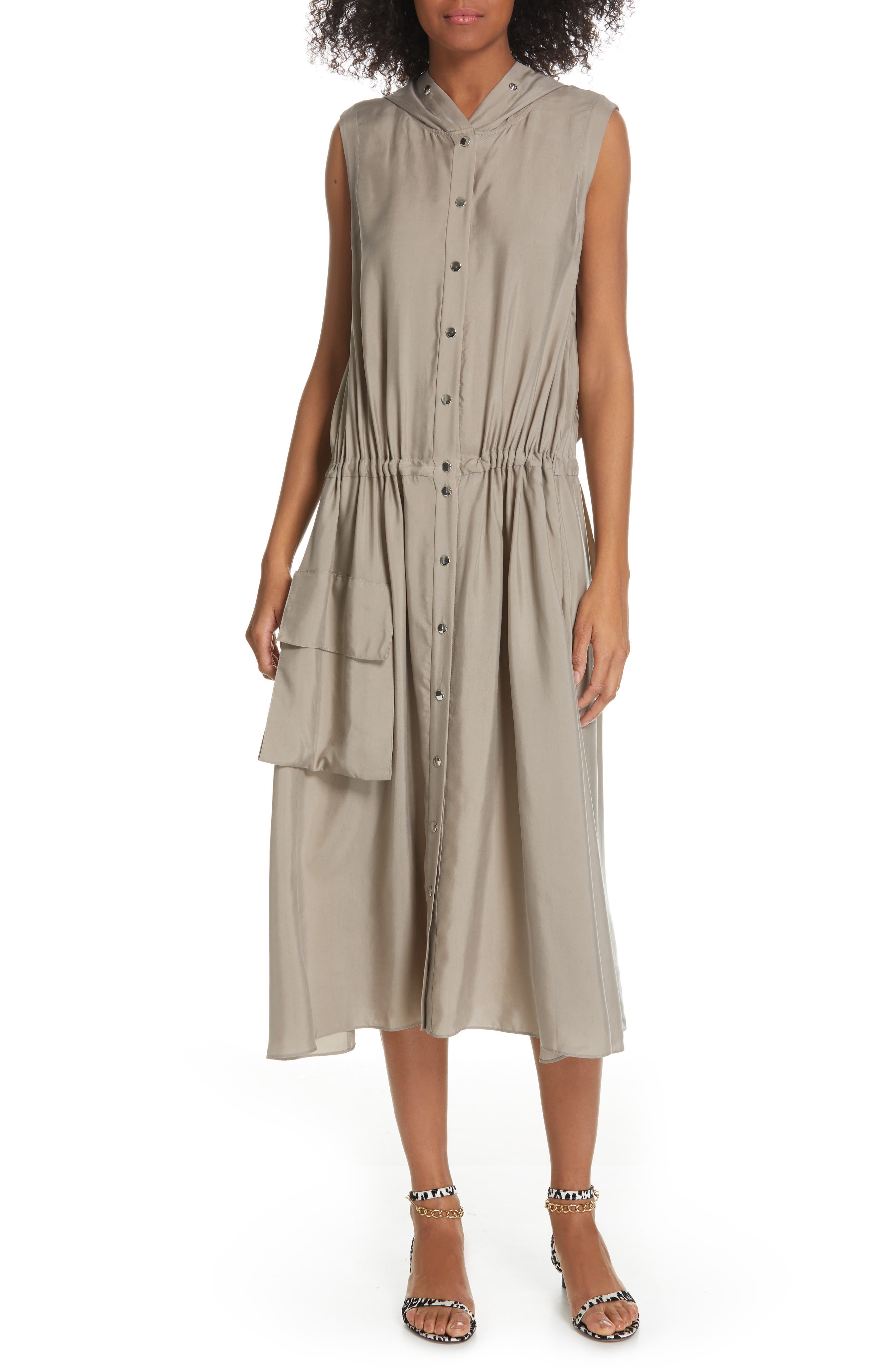 Tibi Hooded Anorak Midi Dress, Beige