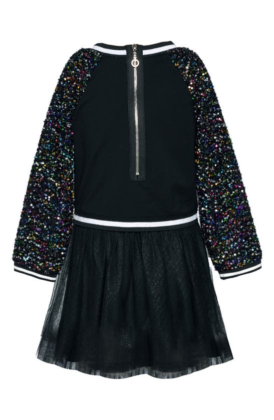 Truly Me Kids' Ornament Long Sleeve Dress In Black Multi