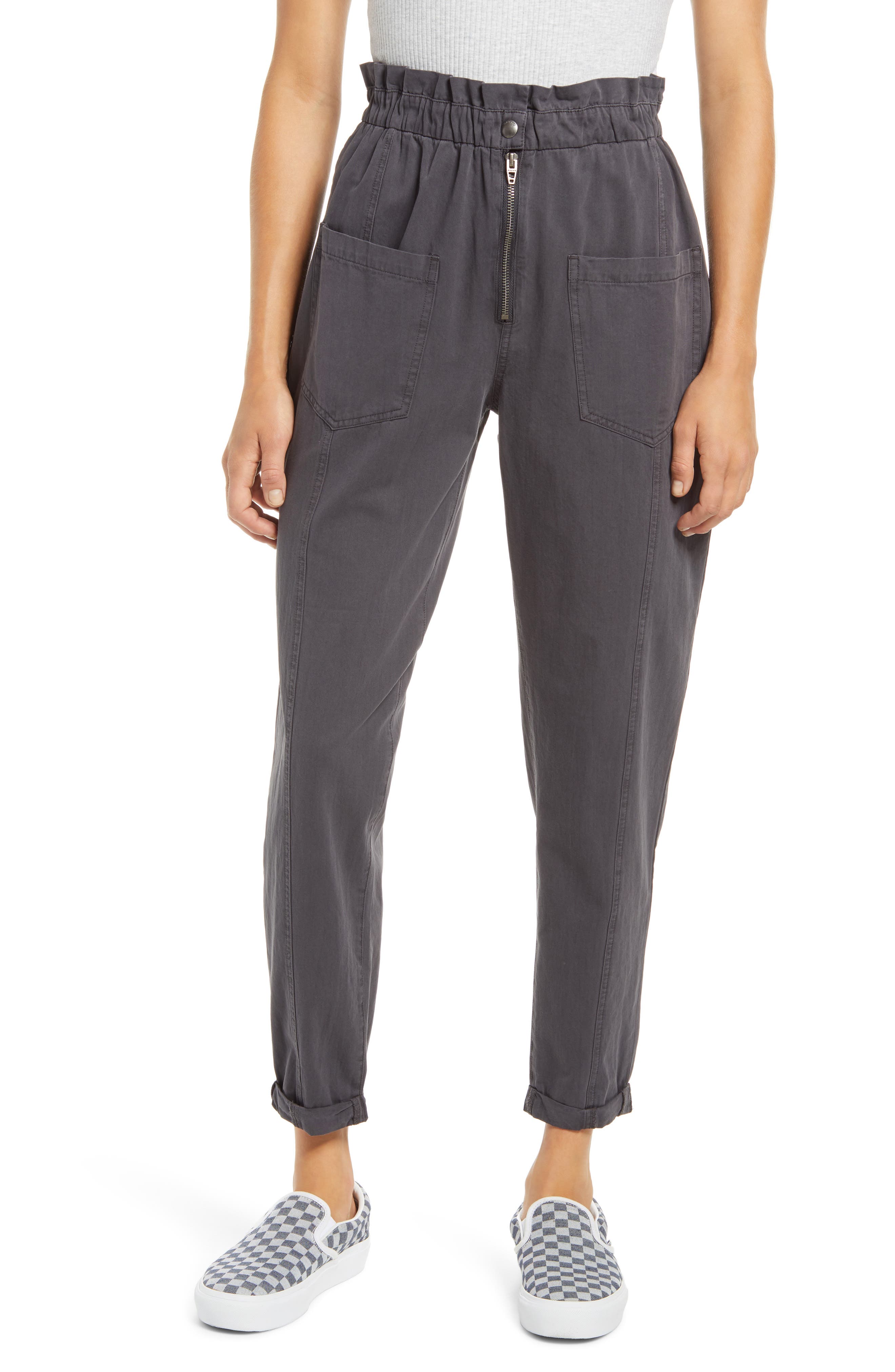 BLANKNYC HIGH WAIST COTTON TWILL ANKLE PANTS