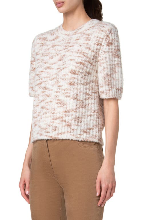 Shop Akris Punto Short Sleeve Space Dye Alpaca Blend Rib Sweater In Cream-caramel