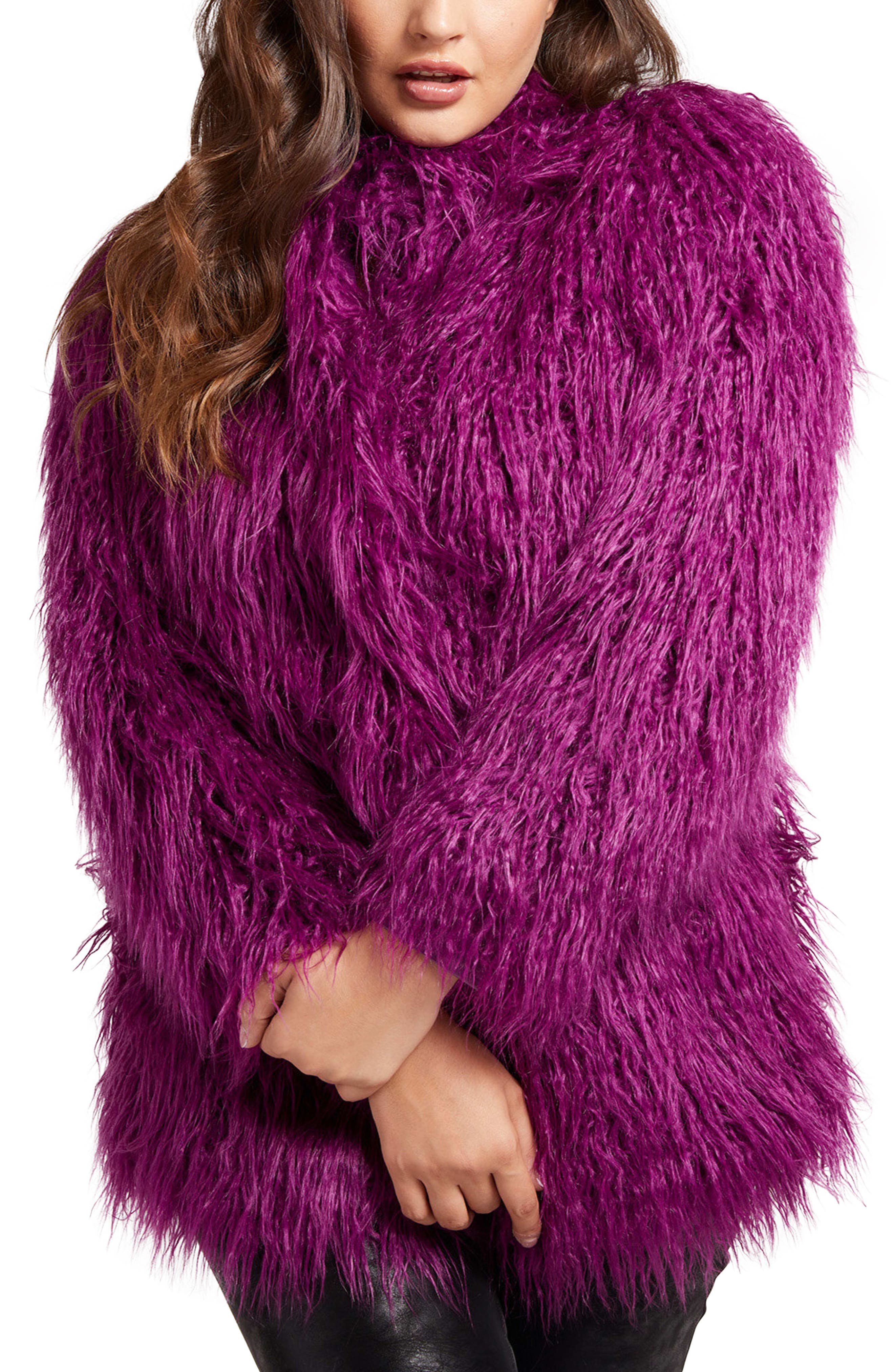 GUESS Womens Faux-Fur Pink Multi Denim Jacket
