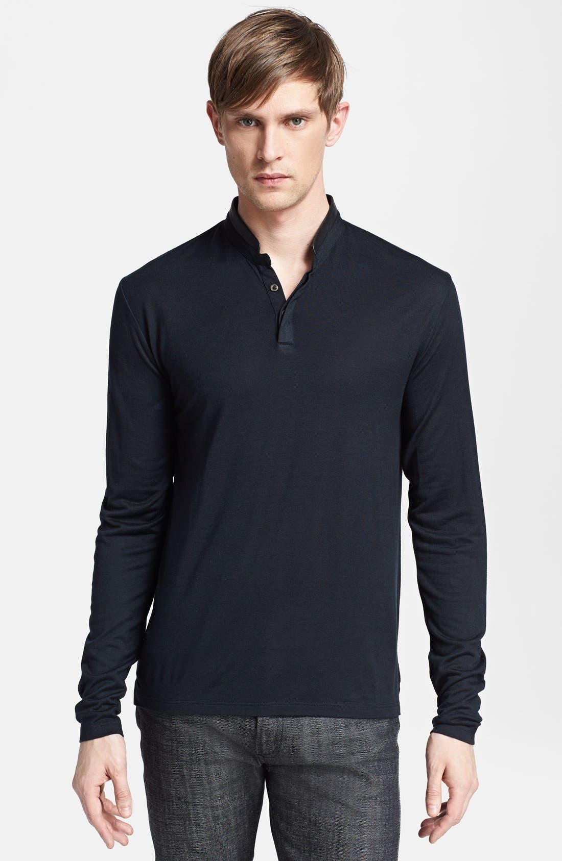 The Kooples Jersey Henley with Leather Band Collar Nordstrom