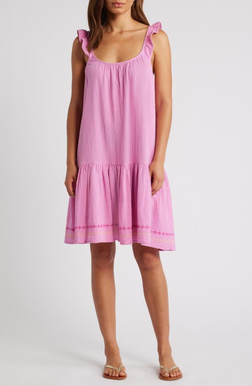 Beachlunchlounge Miya Embroidered Hem Cotton Sundress In Tickled Pink