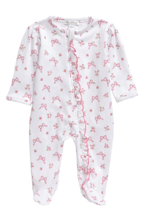 Kissy Bow Print Ruffle Pima Cotton Footie Pink at Nordstrom,