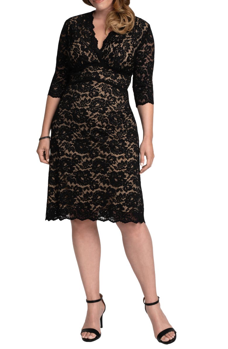 KIYONNA Scalloped Boudoir Lace Sheath Dress, Main, color, BLACK LACE/NUDE LINING