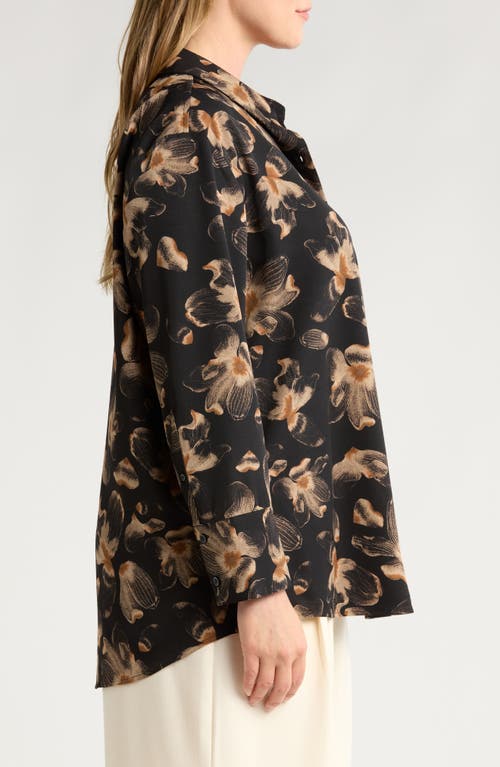 Shop Nordstrom Print Twill Button-up Shirt In Black- Tan Carbon Floral