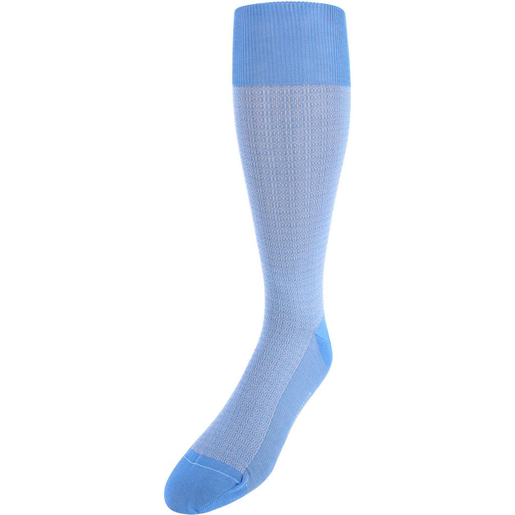 Trafalgar Bernard Chain Link Mercerized Cotton Mid-calf Socks In Light Blue With Grey