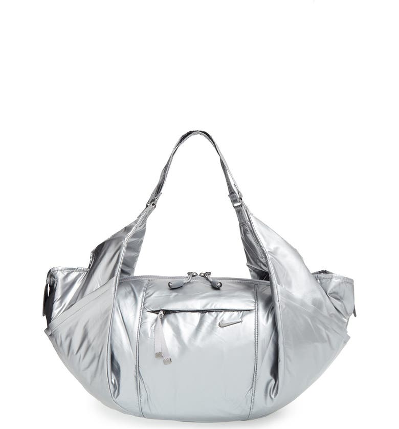 NIKE 'Victory' Metallic Gym Bag, Main, color, COOL GREY
