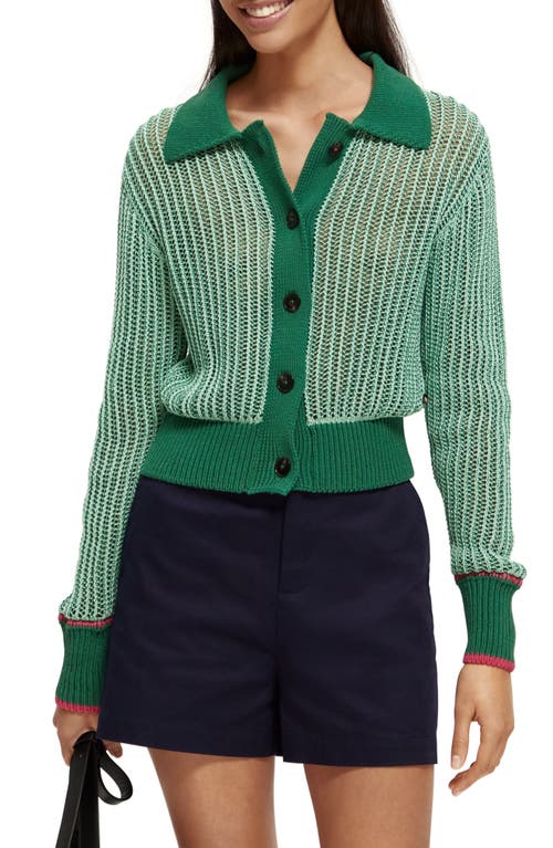 Scotch & Soda Open Stitch Spread Collar Sweater in 5760-Bright Parakeet Melange