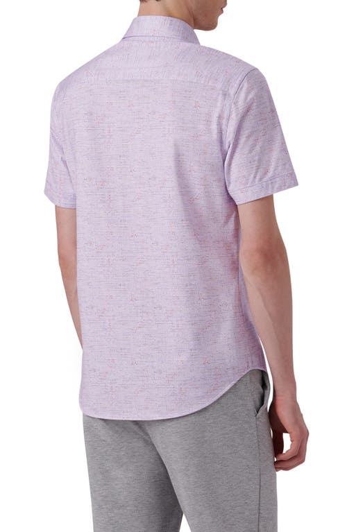 Shop Bugatchi Miles Ooohcotton® Marl Print Short Sleeve Button-up Shirt In Lilac