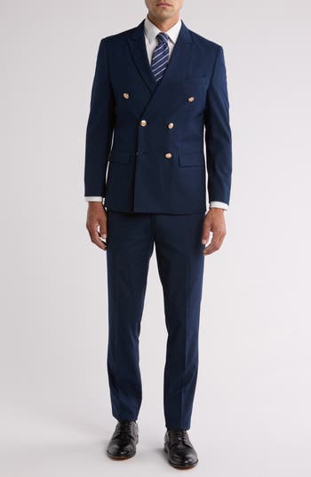 Gino Vitale Slim Fit Solid Double Breasted Suit In Navy