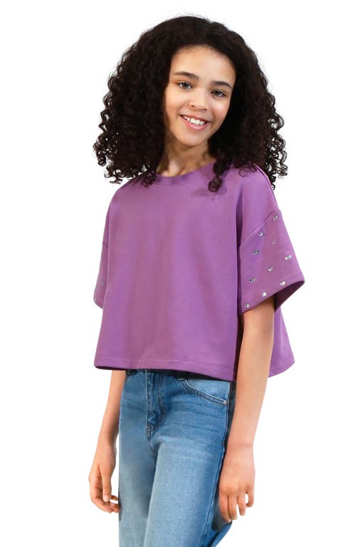 Shop Truce Kids' Rhinestone Embellished Boxy T-shirt In Purple