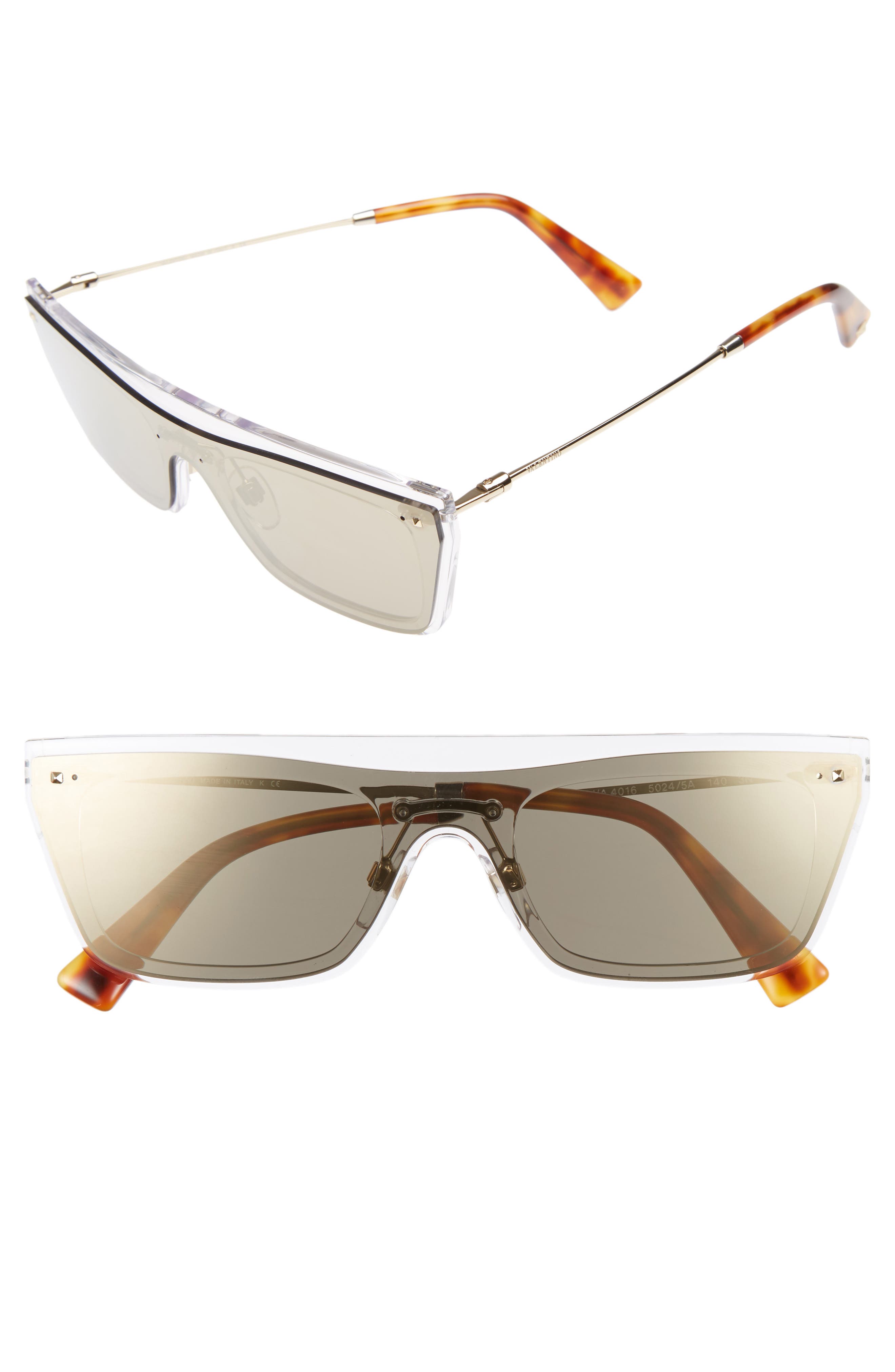 Valentino Rockstud 50mm Rectangular Sunglasses in Mirror Light Gold at Nordstrom