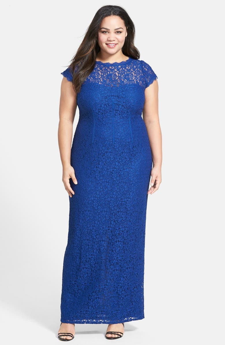 Adrianna Papell Cap Sleeve Lace Gown (Plus Size) | Nordstrom