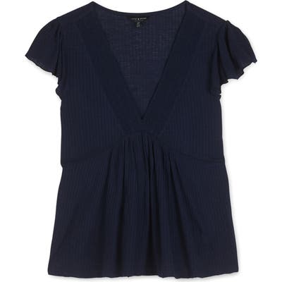 Lucky Brand Embroidered Drop Needle Top, Blue