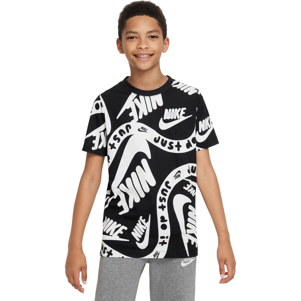 Nike Kids' Sportswear Club Cotton Graphic T-shirt In Black/white/wolf Grey