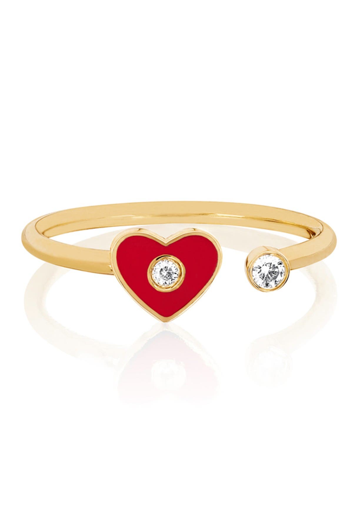 Ef Collection 14k Gold Open Diamond Red Enamel Heart Ring Size 7 0 06 Ctw Hautelook