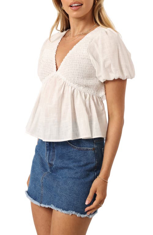 Petal And Pup Petal & Pup Tamara Cotton Smocked Open Back Peplum Top In White