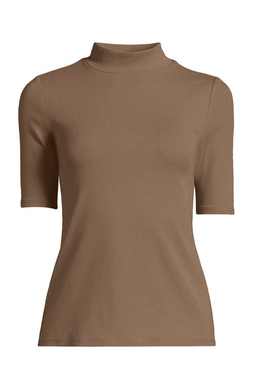 Shop Lands' End Plus Size Elbow Sleeve Wide Rib Mock In Honey Beige