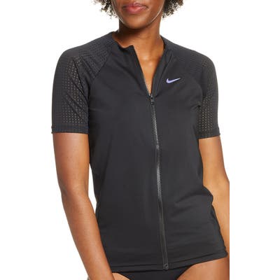 Nike Hydroguard Zip Front Rashguard Top, Black