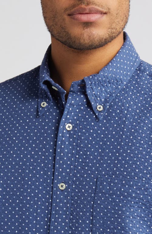 Shop Brooks Brothers Sport Fit Polka Dot Short Sleeve Cotton Shirt In Navydot