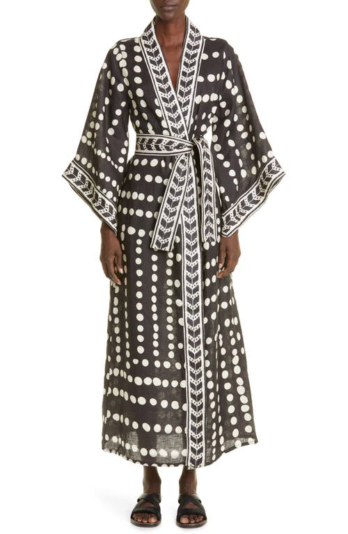 Johanna Ortiz Kuba Bamala Linen Cover-Up Robe in Kuba Black/Ecru