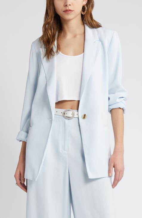 Mid Blue Linen Cotton Twill Tie Wrap Blazer - WOMEN Jackets