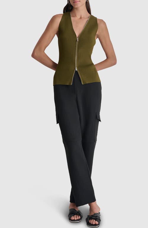 Shop Dkny Front Zip Sweater Vest In Dark Olive