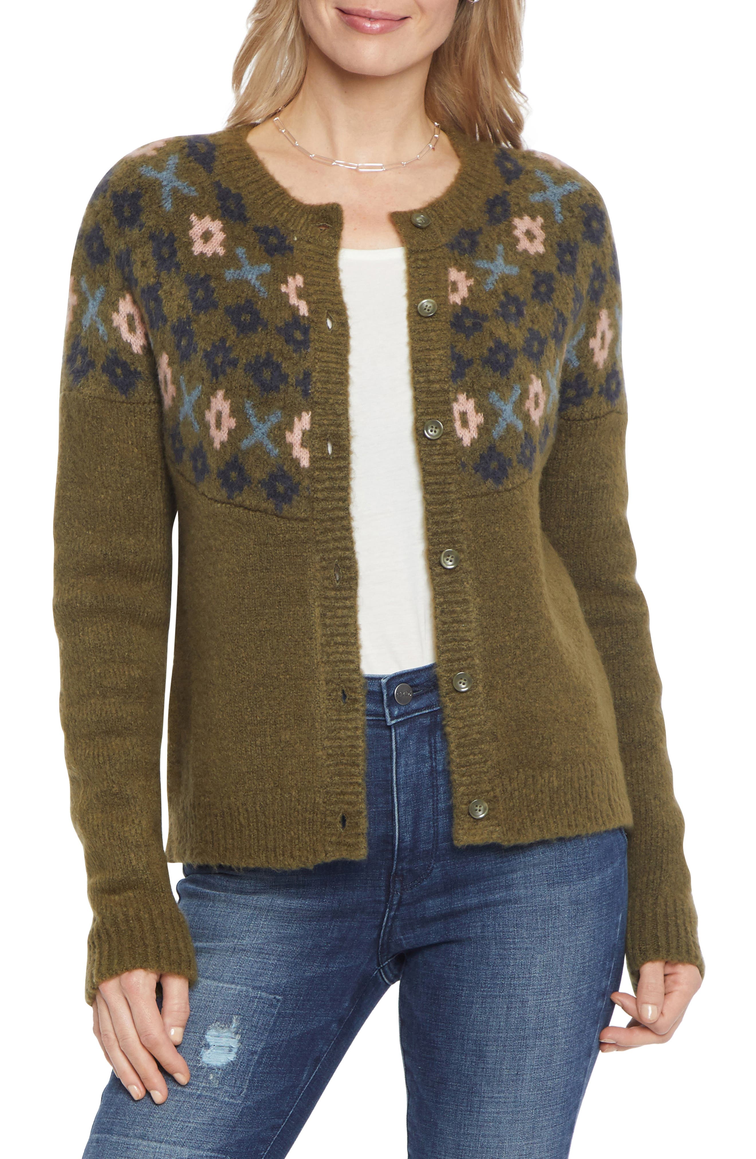 Nydj Fair Isle Cardigan In Moss | ModeSens
