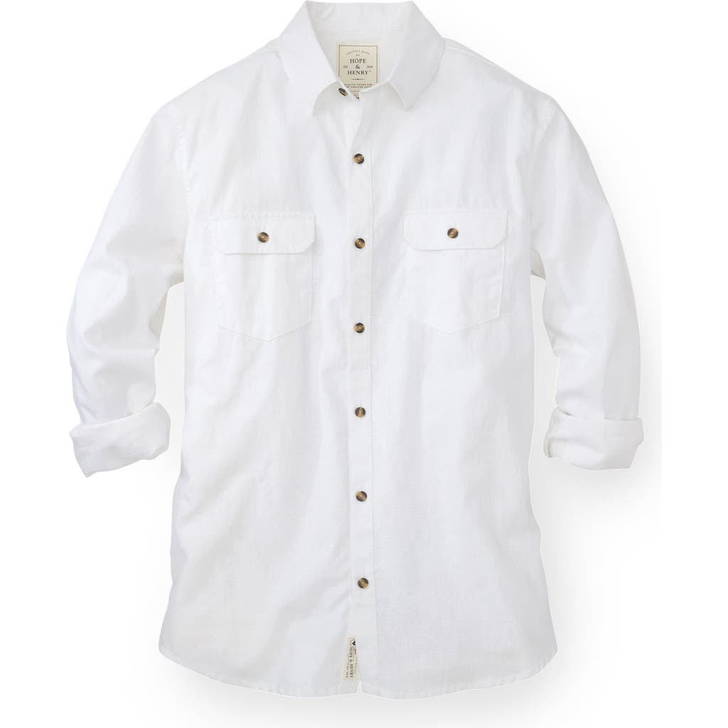 Hope & Henry Mens' White Linen Button Down With Faux Horn Buttons