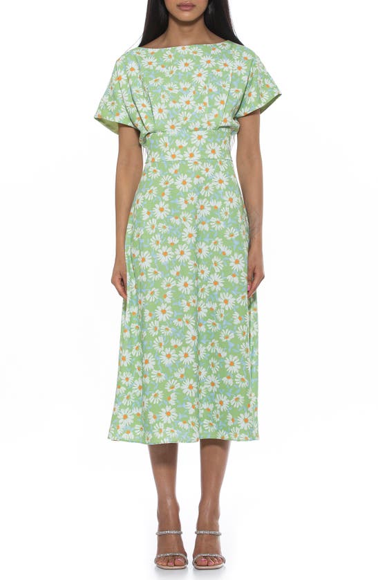 Alexia Admor Lottie Dolman Sleeve Dress In Green Daisy