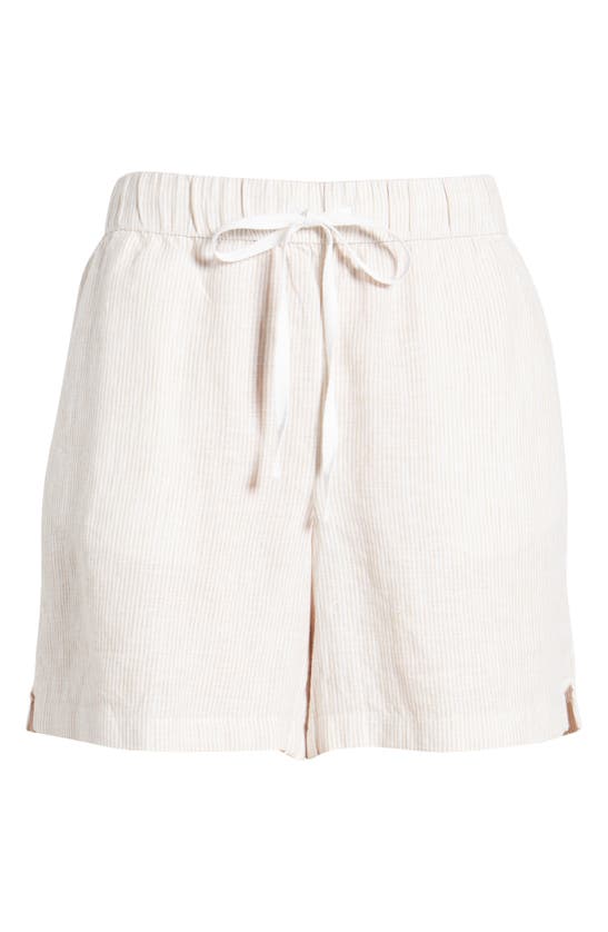 Shop Caslon (r) Linen Blend Drawstring Shorts In Tan Safari- White Leah Stripe