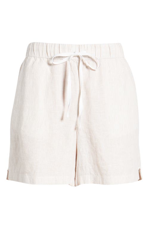 caslon(r) Linen Blend Drawstring Shorts in Tan Safari- White Leah Stripe