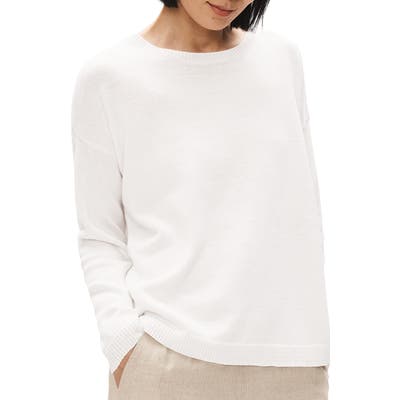 Eileen Fisher Boxy Organic Linen & Organic Cotton Sweater, White
