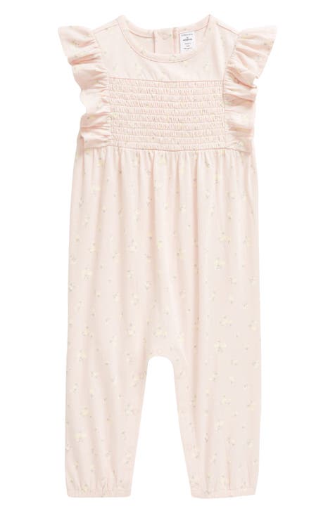 Floral Ruffle Smocked Cotton Romper (Baby)