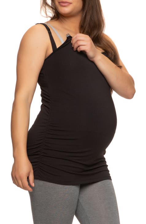 Women's plus size cotton/spandex maternity & nursing tank in black