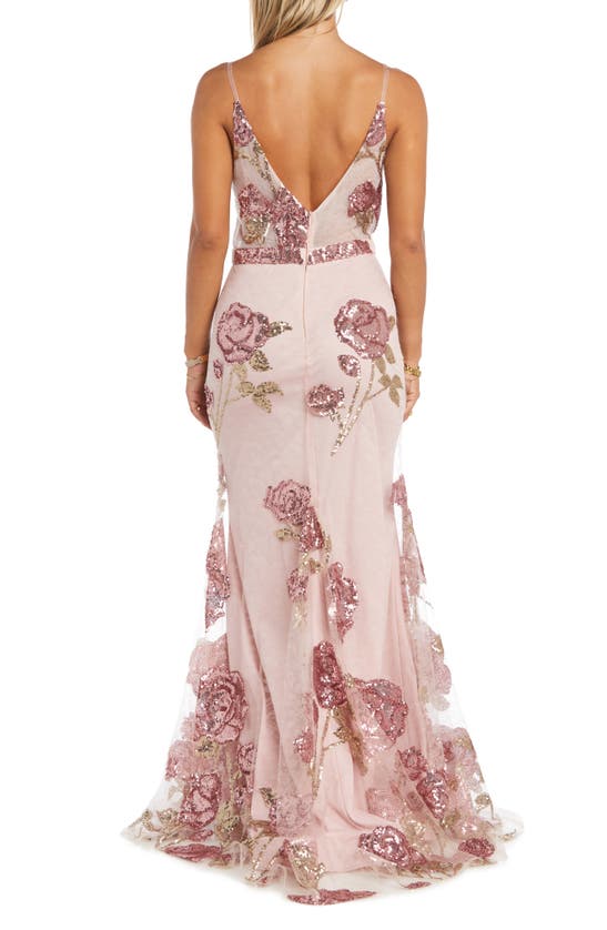 Shop Morgan & Co. Floral Sequin Gown In Pink