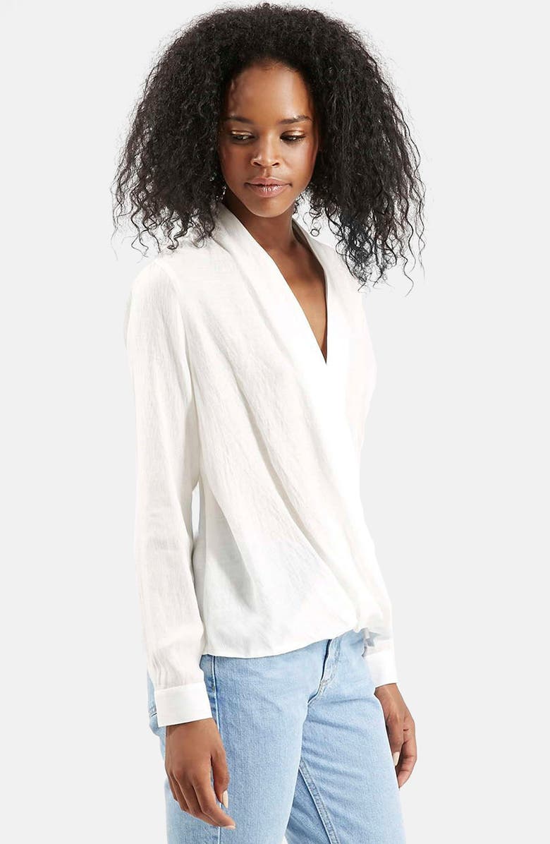 TOPSHOP Drape Front Blouse, Main, color, WHITE
