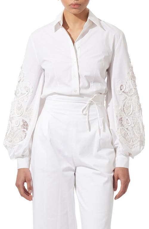 Lace Embellished Button-Up Shirt in White