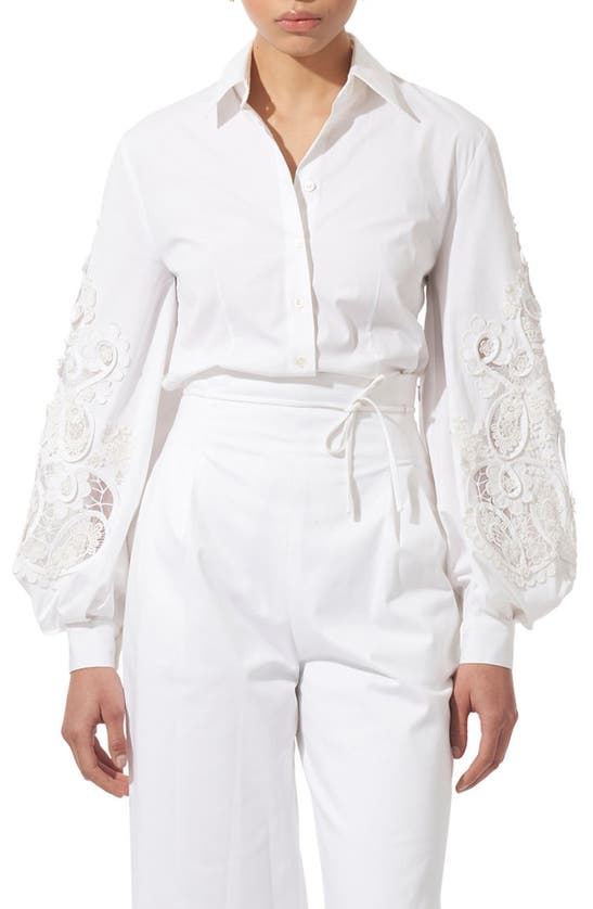 Shop Carolina Herrera Lace Embellished Button-up Shirt In White