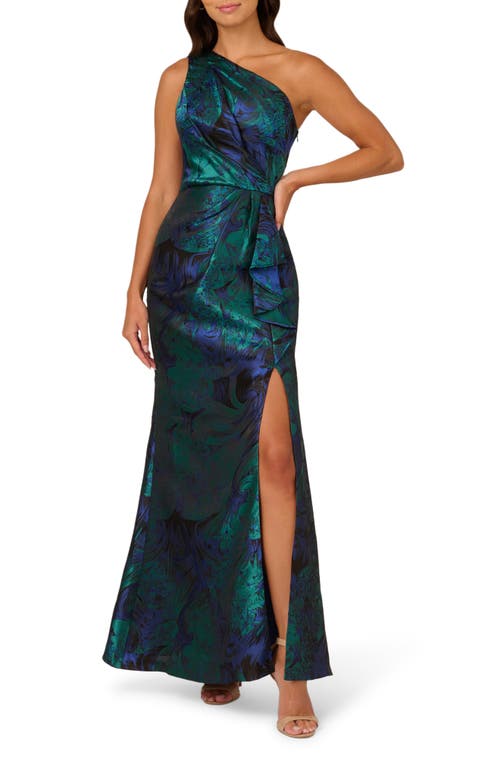 ADRIANNA PAPELL ADRIANNA PAPELL ONE-SHOULDER JACQUARD GOWN
